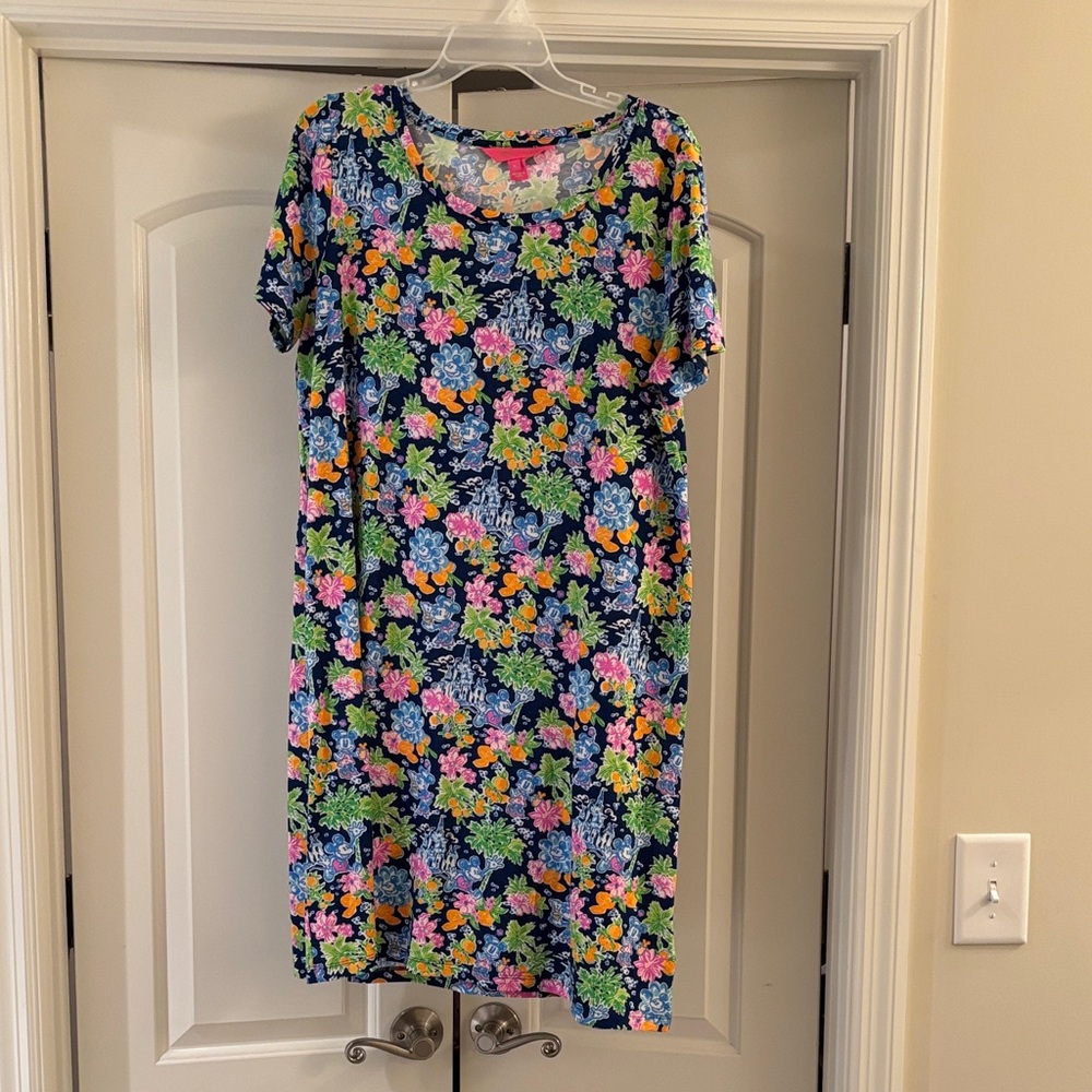 Lilly Pulitzer Navy Dress with Pink, Green & Yellow Floral Print Disney